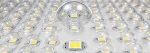 Close-up of the garage light's LED and lens surface from the client flyer