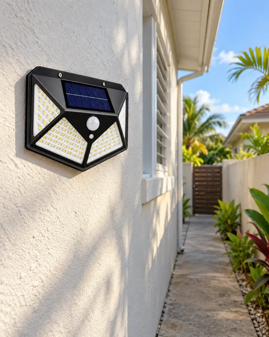 Installation illustration, daytime: faceted Wall Light on a residential side-passage wall